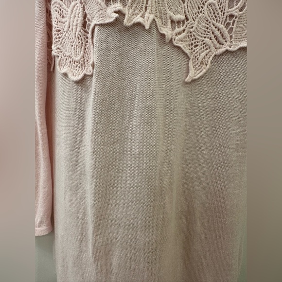 J. Jill XS Blush Pink Linen Blend Embroidered Collar Chest Lightweight Sweater - Picture 5 of 15